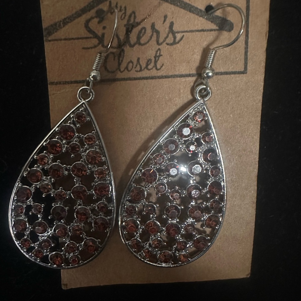 Silver and Brown Teardrop Earrings